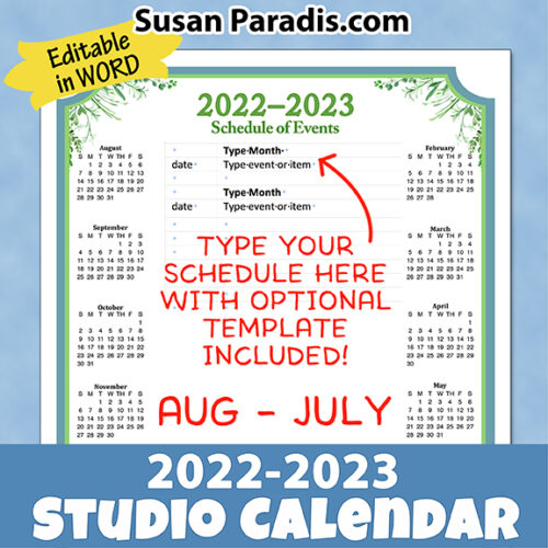 2022 -2023 Studio Scheduling Calendar